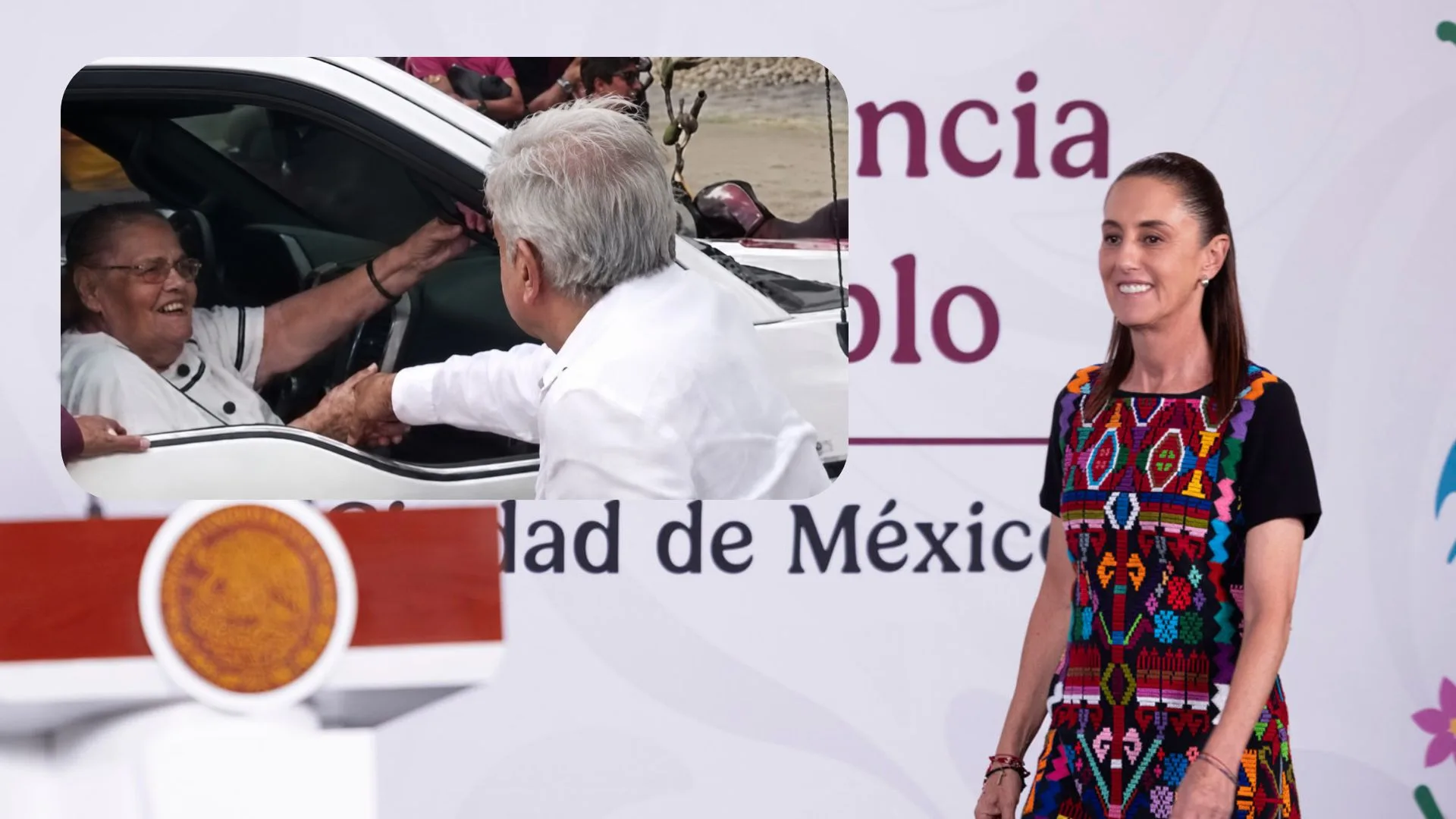 Mamá del Chapo Guzmán y AMLO se saludan durante recorrido.